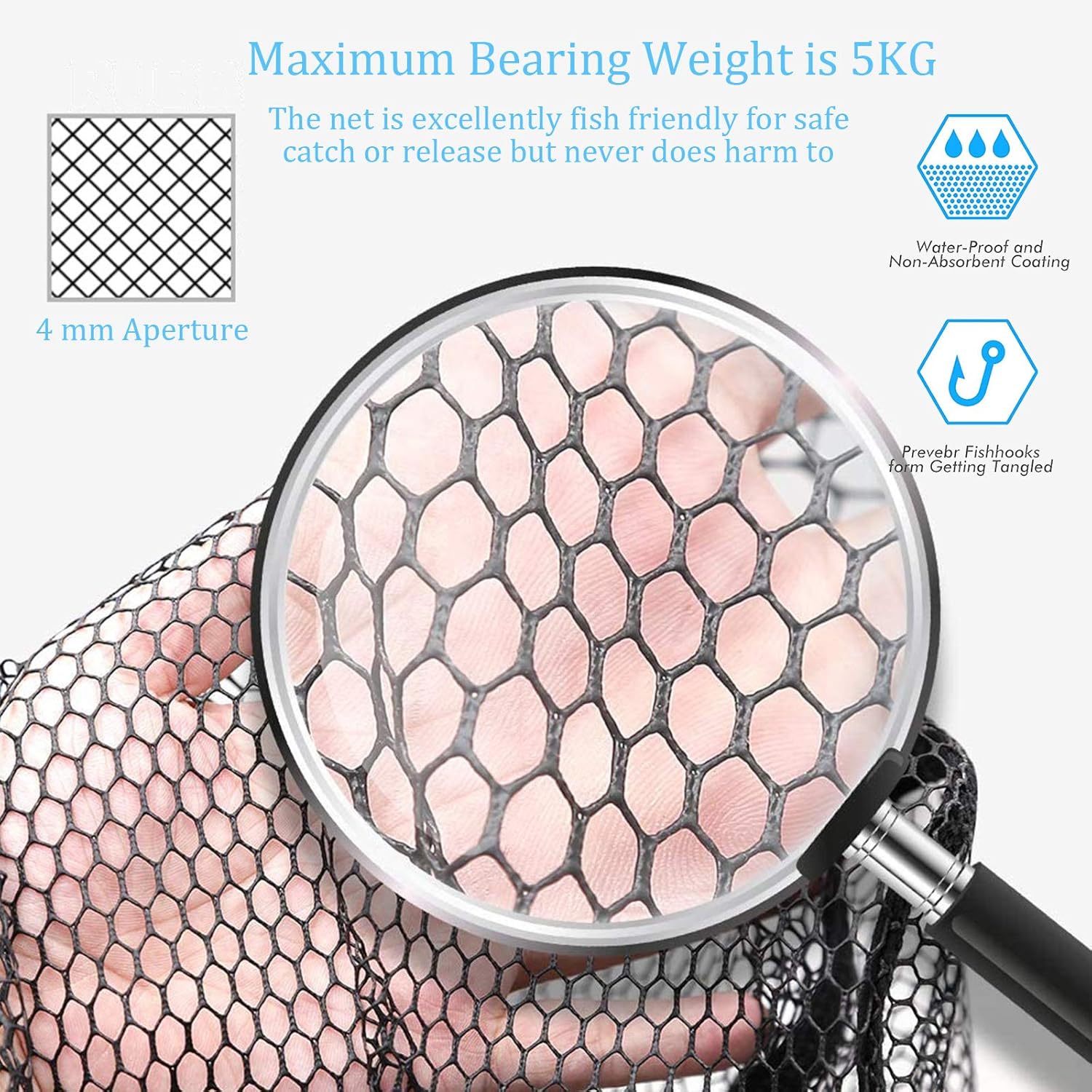 Fishing Landing Net with Aluminum Telescoping Pole 75" Long Handle,Rubber Coated Nylon Mesh,for Steelhead,Salmon,Fly,Kayak,Catfish,Bass,Trout,Shrimp,Crab,for Easy Catch & Release,Extend to 75 Inch - Image 6