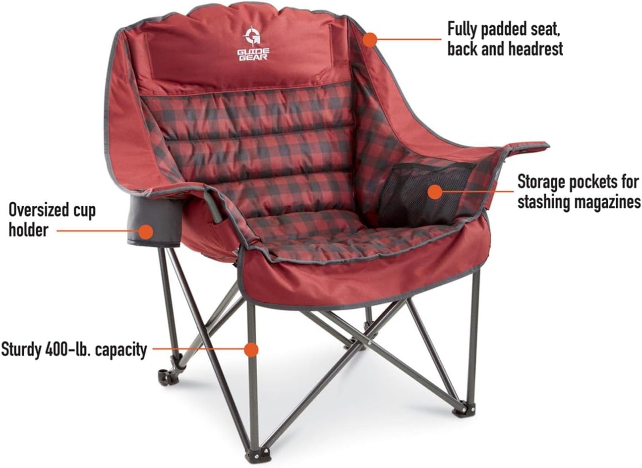 Guide Gear Oversized Extra Large Padded Camping Chair, Portable, Folding, Large Camp Lounge Beach Chairs for Outdoor, Adults, Men and Women, Heavy-Duty 400 Pound Capacity, with Cup Holder - Image 9